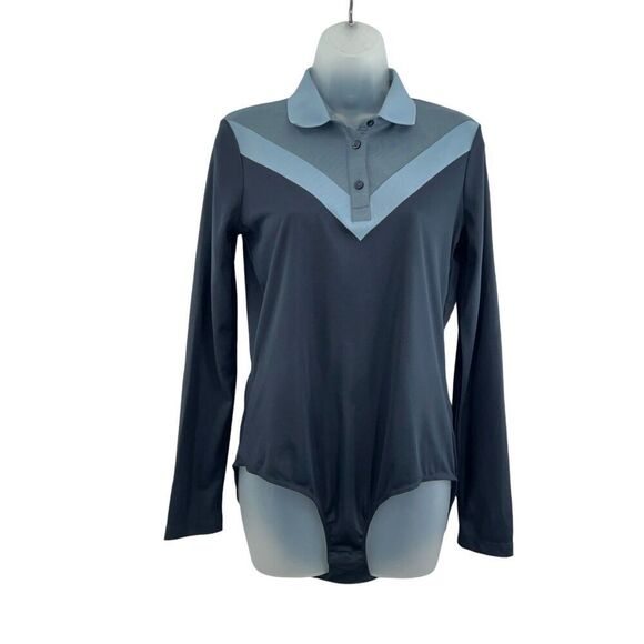 J Lindeberg Laika TX Jaquard Polo Bodysuit Women's Medium Blue Long Sleeves - Picture 3 of 12